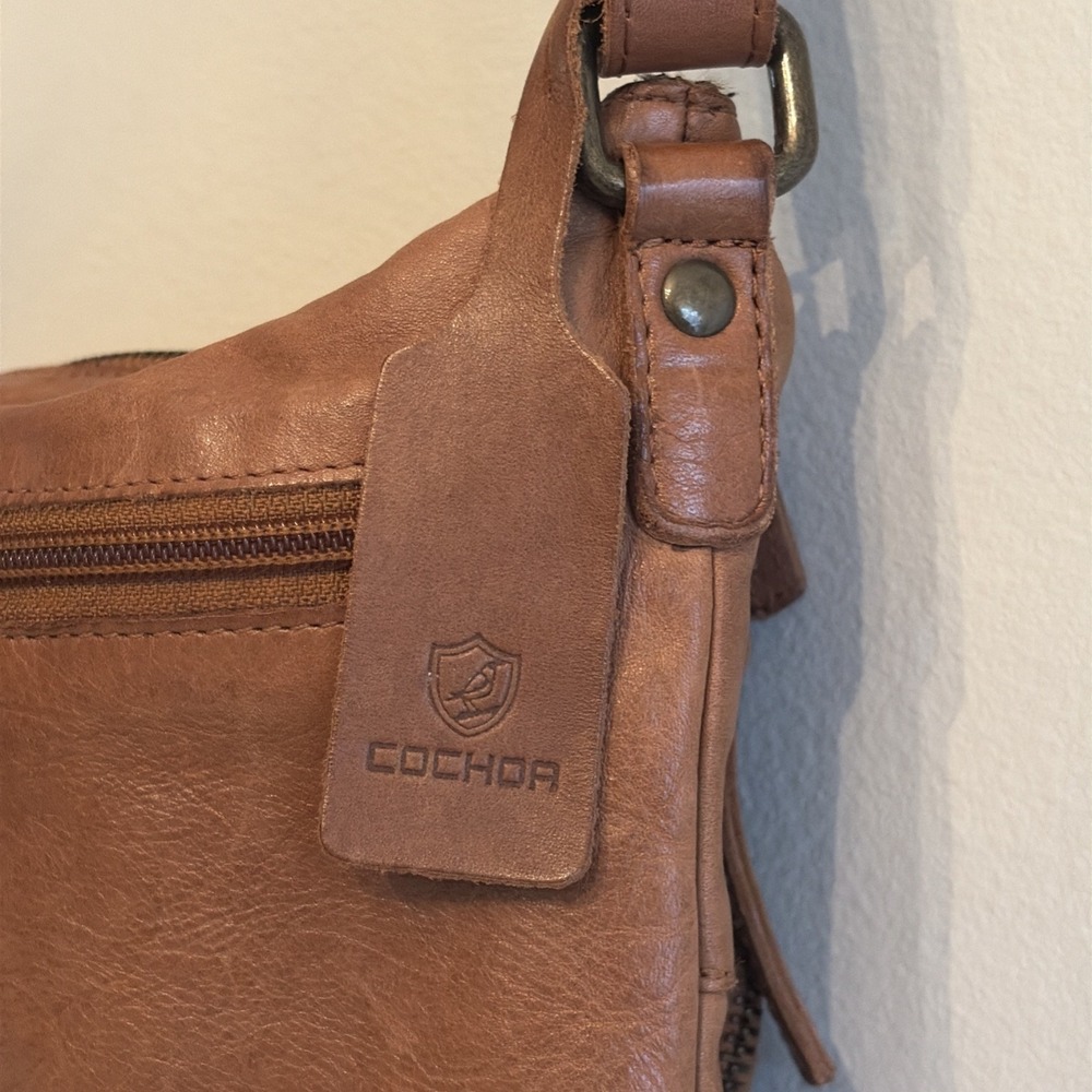 Cochor Brown Genuine Leather Multi Pocket Crossbody Bag Organizer Purse - Picture 12 of 16